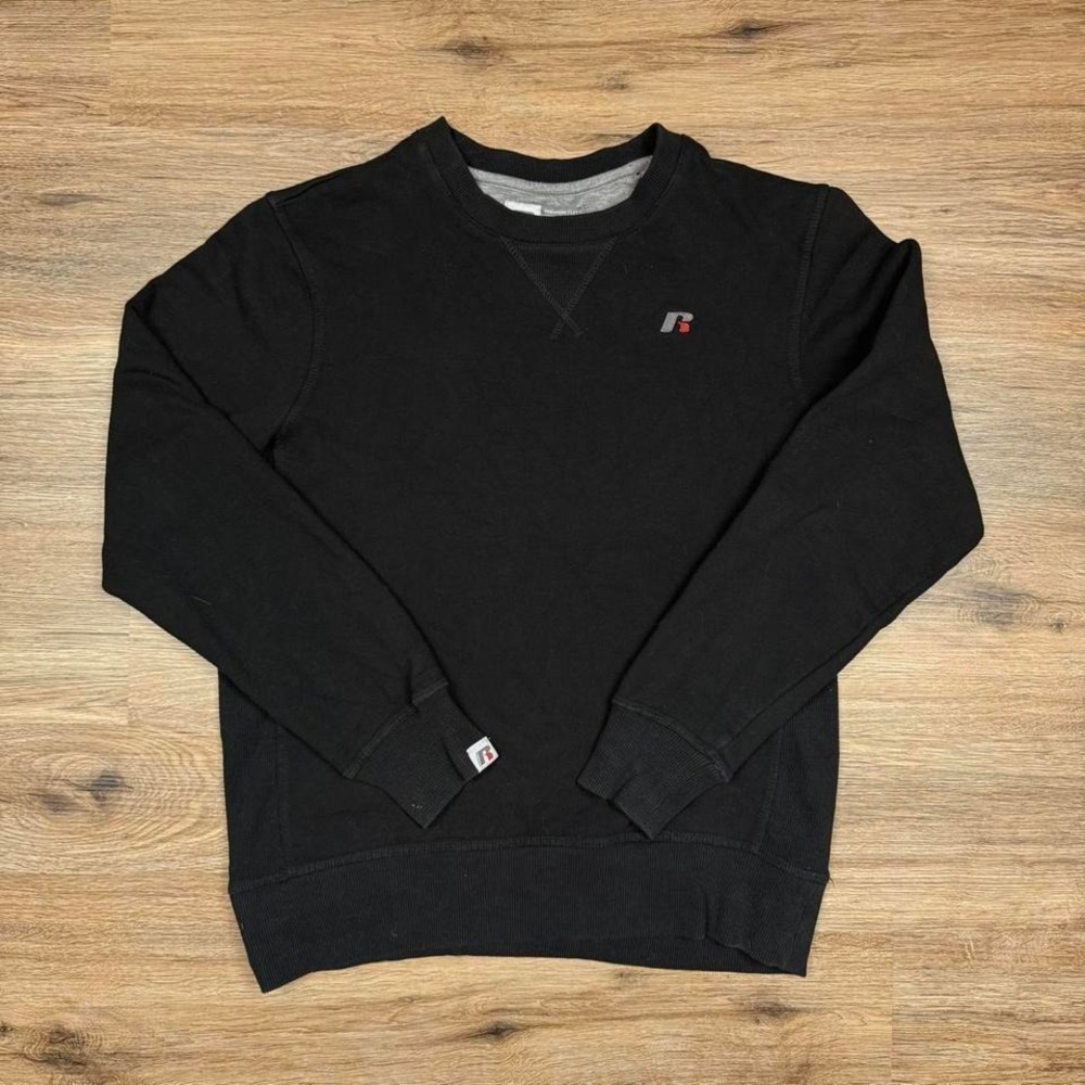 2000s russel athletic blank fleece lined embroidered logo crewneck sweater